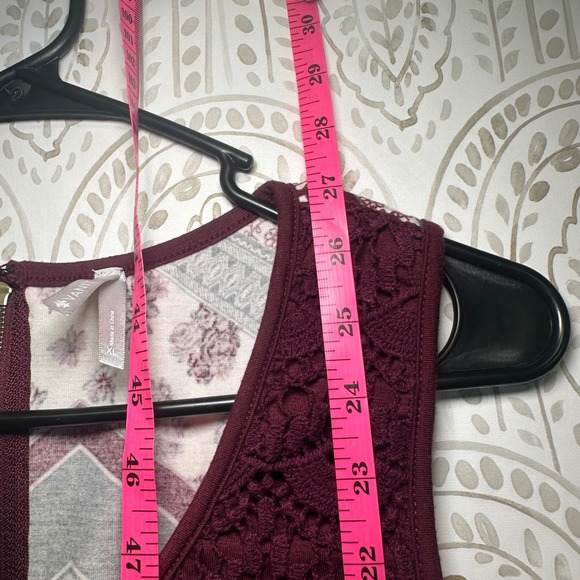 Vanity Women's Burgundy Lace Chevron Floral Print Sleeveless Tank Top XL boho - Picture 10 of 10